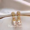 "Cuentas de Hilo Dorado" Plata Chapada en Oro Real de 18K Aguja de Plata Zirconia Perla Pendientes Pendientes Retro Franceses Joyería de Oreja Exquisita