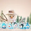 12 Flocos de Neve de Natal Boneco de Neve Enfeites de Madeira de Natal Chapéu e Cachecol Azuis e Brancos Decoração de Árvore Pingentes de Árvore de Natal