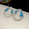 Pendientes de Borla con Forma de Gota de Agua y Circonita Azul Estilo Francés, Lujo Ligero y Sensación de Alta Gama, Pendientes de Moda Versátiles con un Diseño Único