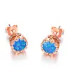 Estilo europeo y americano AliExpress eBay venta caliente aretes de ópalo púrpura redondo de 6MM con 10 garras oro rosa aretes de temperamento