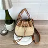 Bolsa fosca transfronteiriça feminina nova bolsa transversal versátil com cordão moda retro color block alça larga bolsa de ombro tipo balde