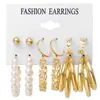 Set de Aretes de Aro con Perlas para Mujer Pendientes Geométricos Pendiente Círculo