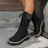 Botas de lana con cordones hasta la mitad de la pantorrilla para mujer de Amazon, nuevo estilo invierno 2025, forro de felpa, suela gruesa, plataforma de talla grande, botas estilo Martin en stock