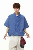 Camisa a Cuadros de Manga Corta Estilo Retro Japonés para Hombres y Mujeres, Cardigan Chaqueta Casual Holgado con Cuello Campana de Verano, Tendencia