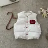 Colete de plumas com bordado de gato de desenho animado estilo coreano para meninos, colete de bebê com gola alta, colete quente para camadas de outono e inverno