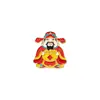 Broche Metálico Estilo Chino Dios de la Riqueza Cinco Bendiciones Rojo Festivo Año Nuevo Dios de la Riqueza Fortuna, Prosperidad, Longevidad Bolsa de Buena Suerte Decoración