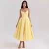 Vestido de Noche Exclusivo Transfronterizo Europeo y Americano con Cintura Ceñida, Vestido de Princesa Abullonado, Vestido de Satén Transparente de Largo Medio con Escote en V Profundo