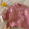 Camiseta Base de Terciopelo para Niños Otoño e Invierno Nuevo Estilo Camiseta de Manga Larga para Niños y Niñas Oso de Dibujos Animados Media Cuello Alto Bebé Cálida y Moderna