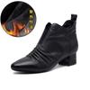Jiezu 2025 Invierno Nuevo Estilo Forro Polar Cálido Tacón Bajo Punta Fina Plisadas Ajustadas Botines Cortos Piel de Vaca de Primera Capa Zapatos Clásicos para Mujer