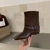 Pantalones de Cuero con Hebilla Retro para Aumentar la Altura Botas para Piernas Mujer 2026 Nuevo Otoño Punta Puntiaguda Elegantes Botines Cortos Botas de Caballero a Media Pantorrilla