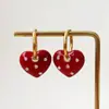 Pendientes de Aro con Forma de Corazón Rojo Esmaltado con Diamantes Angola, Pendientes de Estilo de Moda de Lujo Ligero y Gama Alta para Mujer, Aros de Corazón