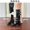 Botas Longas Empilhadas Botas Femininas Bidirecionais Outono e Inverno 2025 Nova Bota Aumenta Altura com Salto Grosso Destacável Botas de Equitação de Solado Grosso