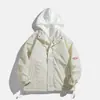 Jaqueta corta-vento falsa de duas peças com zíper duplo, jaqueta com capuz estilo workwear americano, peça de outer wear da moda com corte solto para outono/inverno, masculina e feminina