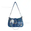 Bolso de Mano para Mujer, Bolso de Hombro de Mezclilla Estrellado de Moda, Bolso de Hombro con Cadena Estilo Americano Vintage de Nicho, Póster en Inglés