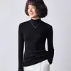 Textura rayada sin costuras, efecto adelgazante, cuello semi-alto, elegante, casual, capa base de lana pura para mujer, adecuada para primavera y otoño