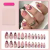 Uñas Postizas Florales Transfronterizas Uñas Postizas de Primavera Forma Almendrada Sencillo Arte de Uñas de Margarita Pegatinas para Uñas 24 Piezas al por Mayor