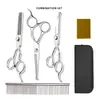 Conjunto de suprimentos para tosa de animais de estimação, tesouras profissionais de limpeza e tosa, ferramentas especializadas para corte de pelo para gatos e cães, cor prata, tudo-em-um