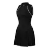 Vestido Falda de Tenis Deportivo Media Cremallera Sin Mangas Falda para Mujer Lujo Ligero Exterior Correr Traje de Fitness Anti-Exposición