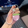 Chaveiro de cordão de couro com pedras tipo diamante estilo coreano, pêssego de argila, acessório de bolsa moderno