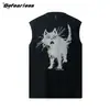 Camiseta sin mangas de Gato Graffiti Retro Americano Verano Moda Callejera para Hombres y Mujeres Marca Holgada para Pareja Camiseta Chaleco Deportivo