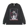 Estampado efecto copo de nieve vintage lavado al agua estilo cómic blanco y negro holgado hombro caído marca de moda unisex manga corta manga larga