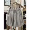 Shorts de algodão e linho estilo retrô de perna larga para mulheres, calças de verão leves e respiráveis de algodão e linho no joelho, soltas e versáteis, calças casuais de comprimento médio plus size