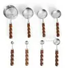 Juego de 8 Piezas de Cucharas y Tazas Medidoras de Acero Inoxidable Chapado en Oro con Escala Mango de Madera de Acacia Juego de Cucharas Medidoras Herramientas de Medición para Hornear