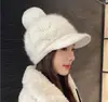 Gorra de Béisbol de Terciopelo de Piel de Conejo para Otoño e Invierno Coreana para Mujer Estilo Coreano Textura Lentejuelas Bola de Pelo Gorro Tejido Gorro Cálido de Moda