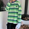 Otoño ins Super fuego estilo puerto camiseta de manga larga a rayas para hombre estilo coreano holgada para pareja versátil bf guapo suéter exterior