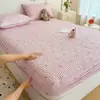 Capa de cama matelassada de gaze de algodão fofo de camada dupla, conjunto de três peças, protetor de colchão, capa de cama de peça única, fronha, floral de desenho animado