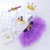Atacado transfronteiriço ins roupas infantis novo desenho animado aniversário manga curta vestido princesa cor acessório de cabeça conjunto de três peças