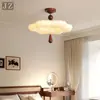 Lustre vintage Nanyang estilo francês, luminária redonda para quarto, luminária de tecido estampada criativa estilo retrô americano para escritório e sala de estar