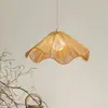 Lámpara colgante de cuerda de cáñamo retro japonesa estilo wabi-sabi para casa de huéspedes, restaurante, sala de estar, dormitorio, sala de té, lámpara de sombrero de paja tejida a mano inspirada en Zen