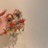 Brincos de Flores e Franjas em Tecido Novo para o Verão 2027, Brincos de Pino Estilo Férias Fresco, Brincos Versáteis Doces e de Luxo Leve
