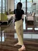 Calça Casual Feminina Verão 2025 Nova Khaki Cintura Alta Perna Larga Reta Solta Emagrecimento Figura Pera Curta