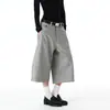 Shorts de Traje Grises Estilo Retro Old Money para Hombres y Mujeres, Pantalones Cropped Rayados Casuales Sueltos Vintage, Pantalones de Pierna Ancha Curvos