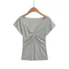 Camiseta de Manga Corta Retorcida con Cuello en V Chica Picante Deseo Puro para Mujer 2026 Verano Nuevo Estilo Coreano Temperamento Perezoso Adelgazante Ajustado Superior