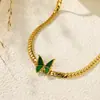 Directo de Fábrica Collar Retro Mariposa Verde Acero de Titanio Cadena Cubana Gargantilla Femenina En Vivo