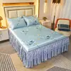 Colchonete de Verão, Colchonete de Seda de Gelo, Saia de Cama, Conjunto de Três Peças, Colchonete Duplo Doméstico, Colchonete Lavável à Máquina de Verão com Ar Condicionado, Colchonete Macio, Cobertura de Cama