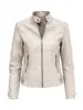 Moda europea y americana transfronteriza para mujer, AliExpress, chaqueta de cuero sintético con cuello alto, corte ajustado, prenda exterior ligera para primavera/otoño, chaqueta de motociclista para mujer