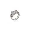 Anillo Abierto de Alambre Retorcido Retro con Incrustaciones de Cristal Bicolor Oro y Plata Anillo de Dedo Tejido de Cable Multicapa Personalidad Trabajo Pesado Anillo de Dedo Ajustable