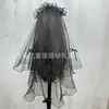 Véu de Noiva Preto Camada Dupla High-end Laço Acessórios para Cabelo Curto Meninas Fotografia Vestido de Casamento Foto Adorno de Cabeça
