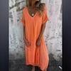 Exportación Transfronteriza Amazon Europeo y Americano Aliexpress Falda Casual Holgada para Mujer Manga Corta Cuello en V Color Puro Algodón y Lino Vestido