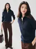 Suéter de Cachemira de Color Sólido para Mujer Invierno Nueva Llegada Solapa Media Cremallera Holgado Grueso Abrigo Suéter de Punto Casual