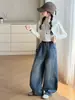 Calça Jeans Flare Versátil Estilo Coreano Inverno 2026 com Aumento de Veludo Espessado para Crianças Médias e Grandes Calças Longas Calças de Perna Reta Calças de Comprimento Total