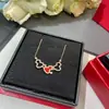 Collar de Tres Calabazas Versión Alta Kirin para Mujer Chapado en Oro Rosa de 18 Quilates Diamante Crisoprasa Ágata Roja Colgante Cadena de Clavícula para Mujer