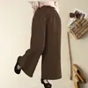 Calça pantacourt cropped de algodão e linho drapeada, nova coleção verão 2025 feminina, fina, cintura alta, respirável, casual, perna larga