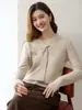 Suéter feminino de malha com decote em V, design de fita, mangas compridas, solto, com temperamento, estilo francês gentil, toque de alta qualidade