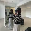 Cárdigan de punto a rayas de bloques de color estilo coreano LEKA 2026 otoño elegante holgado casual ajustado prenda exterior cárdigan top para mujer