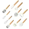 Juego de 11 Utensilios de Cocina con Mangos de Madera de Haya: Batidor de huevos, Pelador, Abridor de botellas, Cortador de pasteles, Ablandador de carne, Prensa de ajos, Rallador